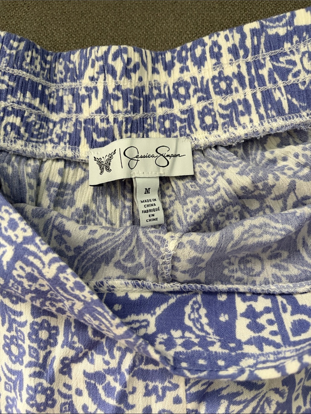 Jessica Simpson White and Lilac Purple Printed Wide Leg Pants